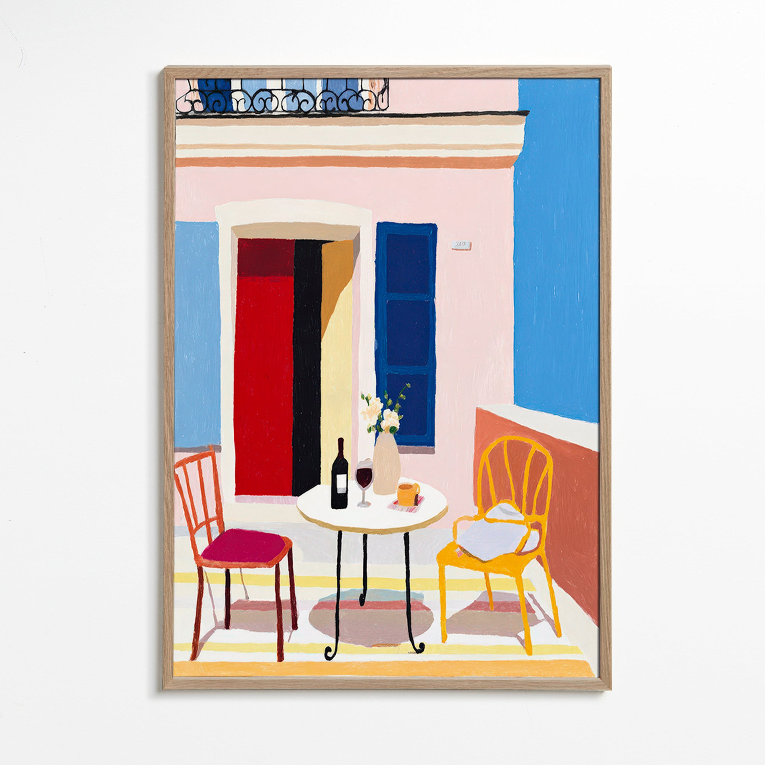 Art de cuisine: balcon italien con table et verre de vin