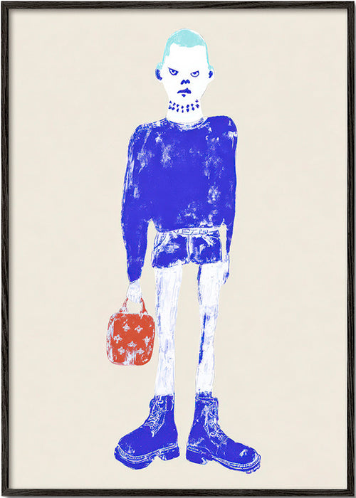 Illustration de figure bleue avec sac