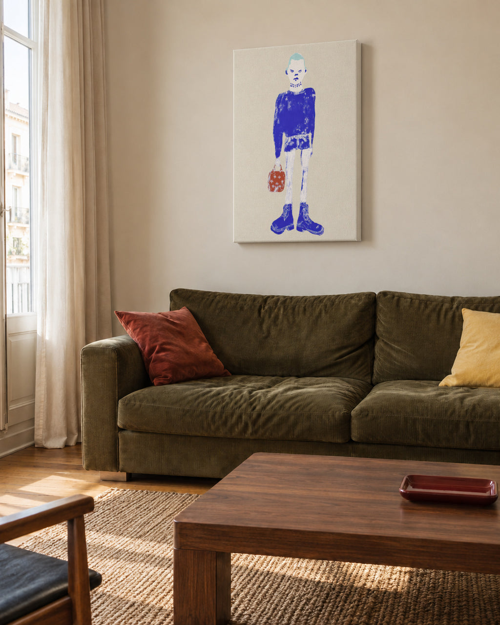 Blue Walker - Unframed canvas in an interior