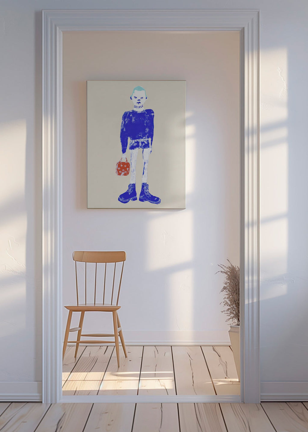 Illustration de figure bleue avec sac