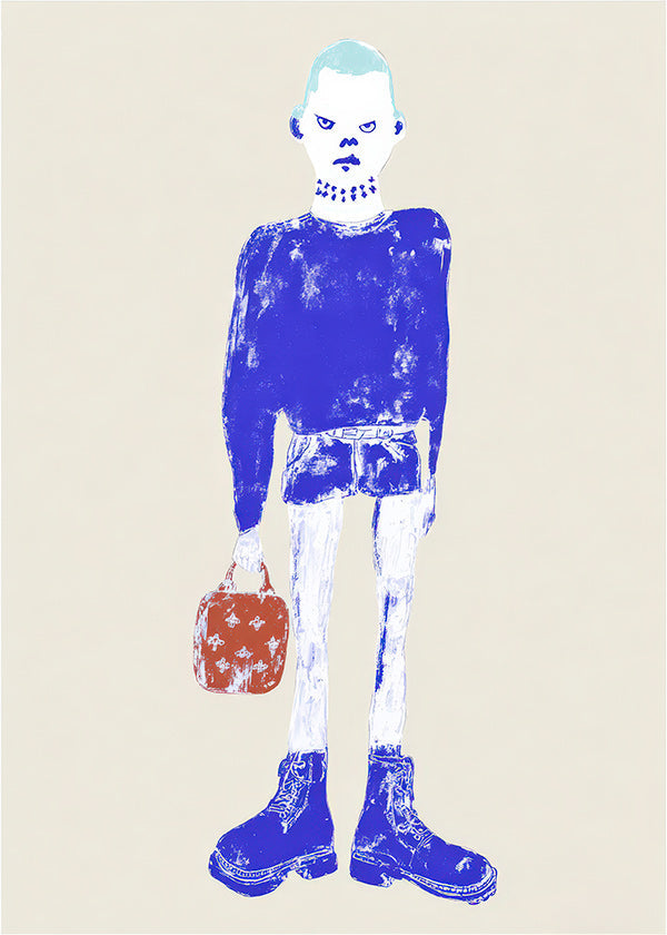 Illustration de figure bleue avec sac