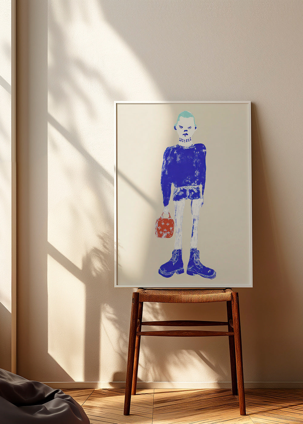 Illustration de figure bleue avec sac