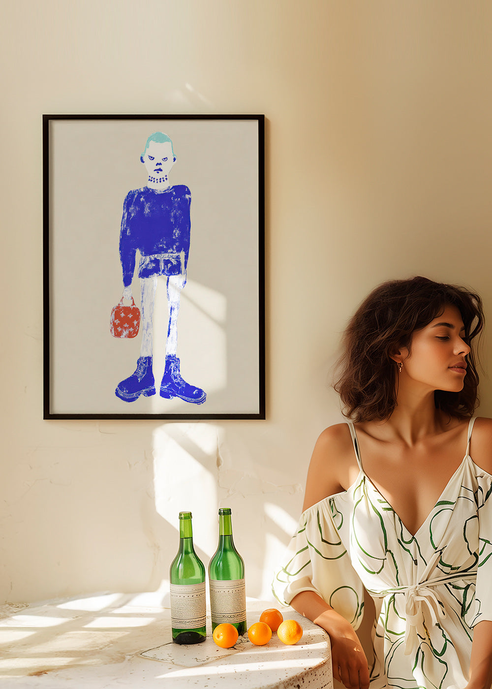 Illustration de figure bleue avec sac