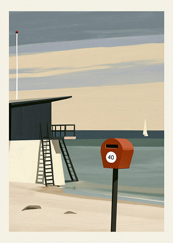 Art de paysage avec poste de surveillance et boîte rouge