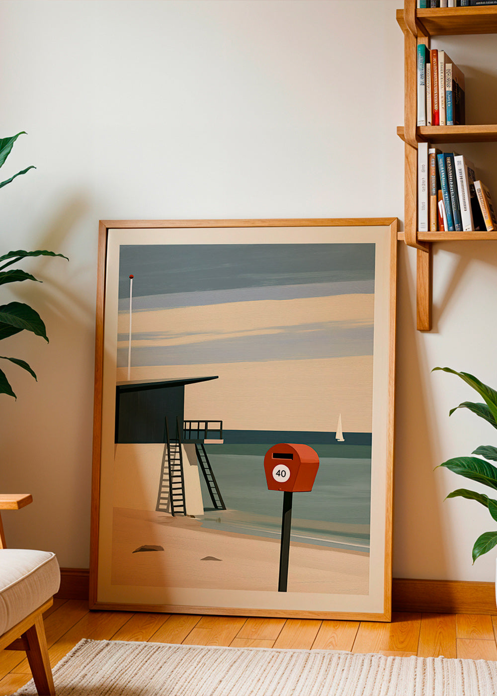 Art de paysage avec poste de surveillance et boîte rouge