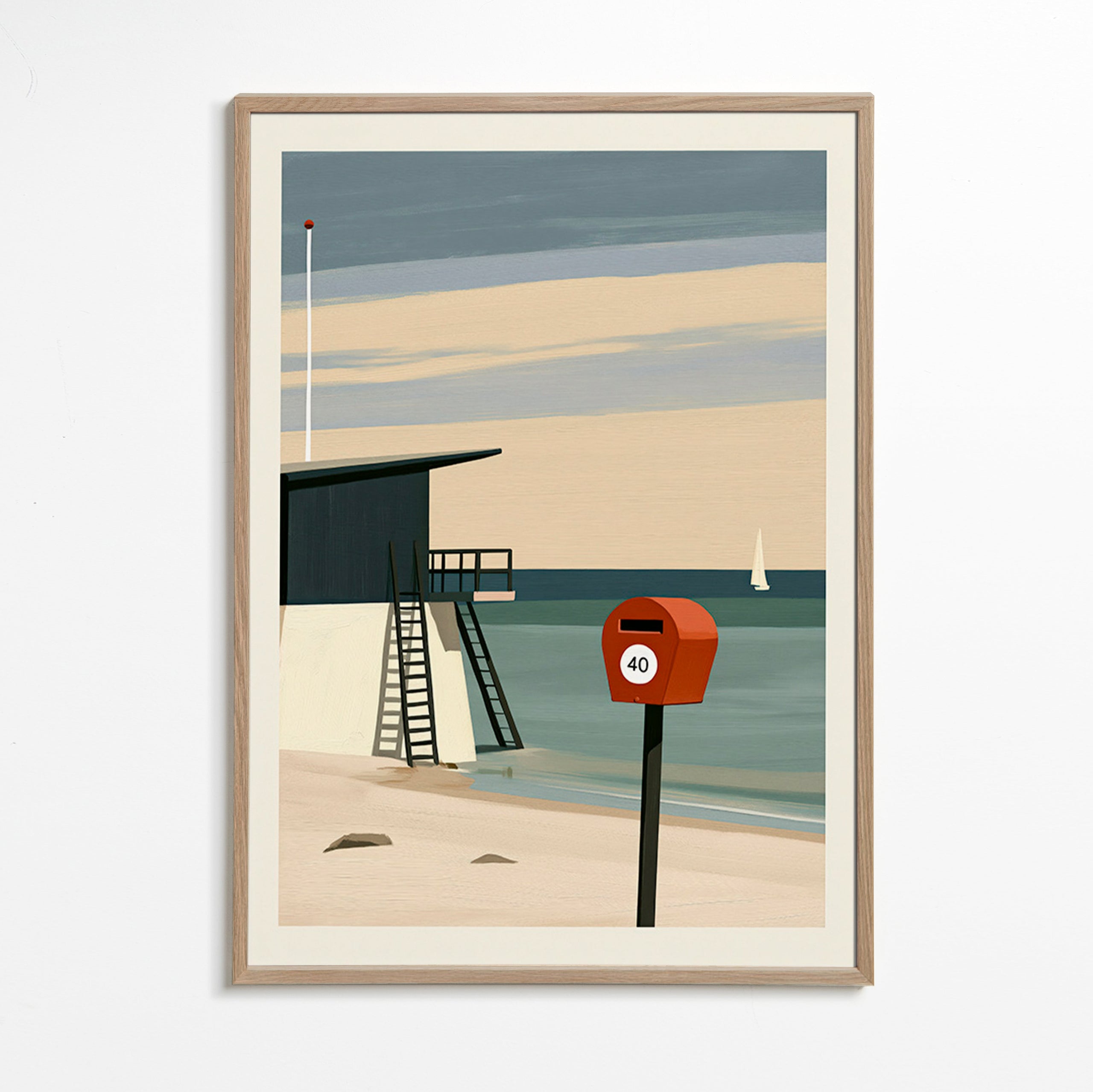 Art de paysage avec poste de surveillance et boîte rouge