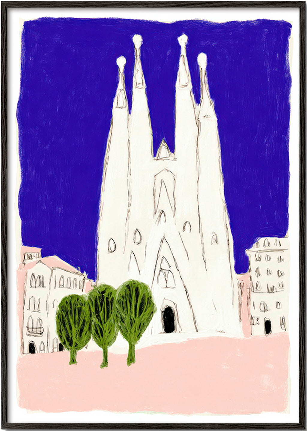 Tableau de voyage Sagrada Familia nocturne illustration