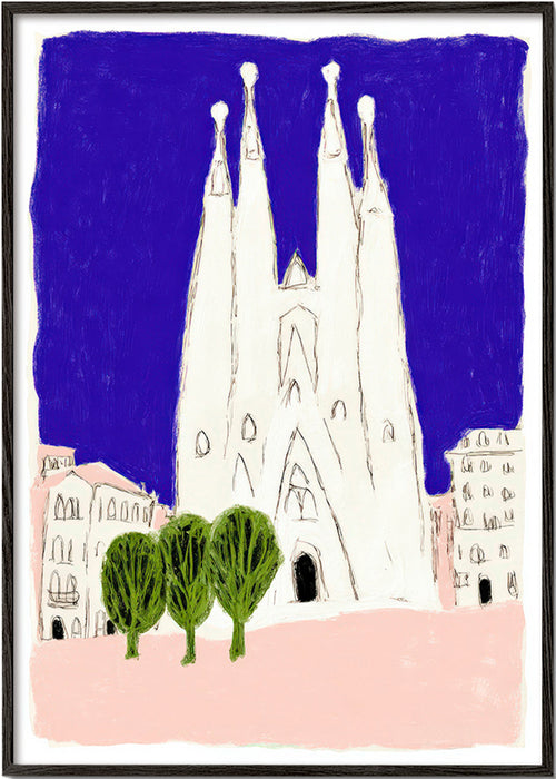 Tableau de voyage Sagrada Familia nocturne illustration