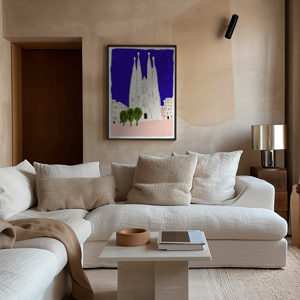Tableau de voyage Sagrada Familia nocturne illustration