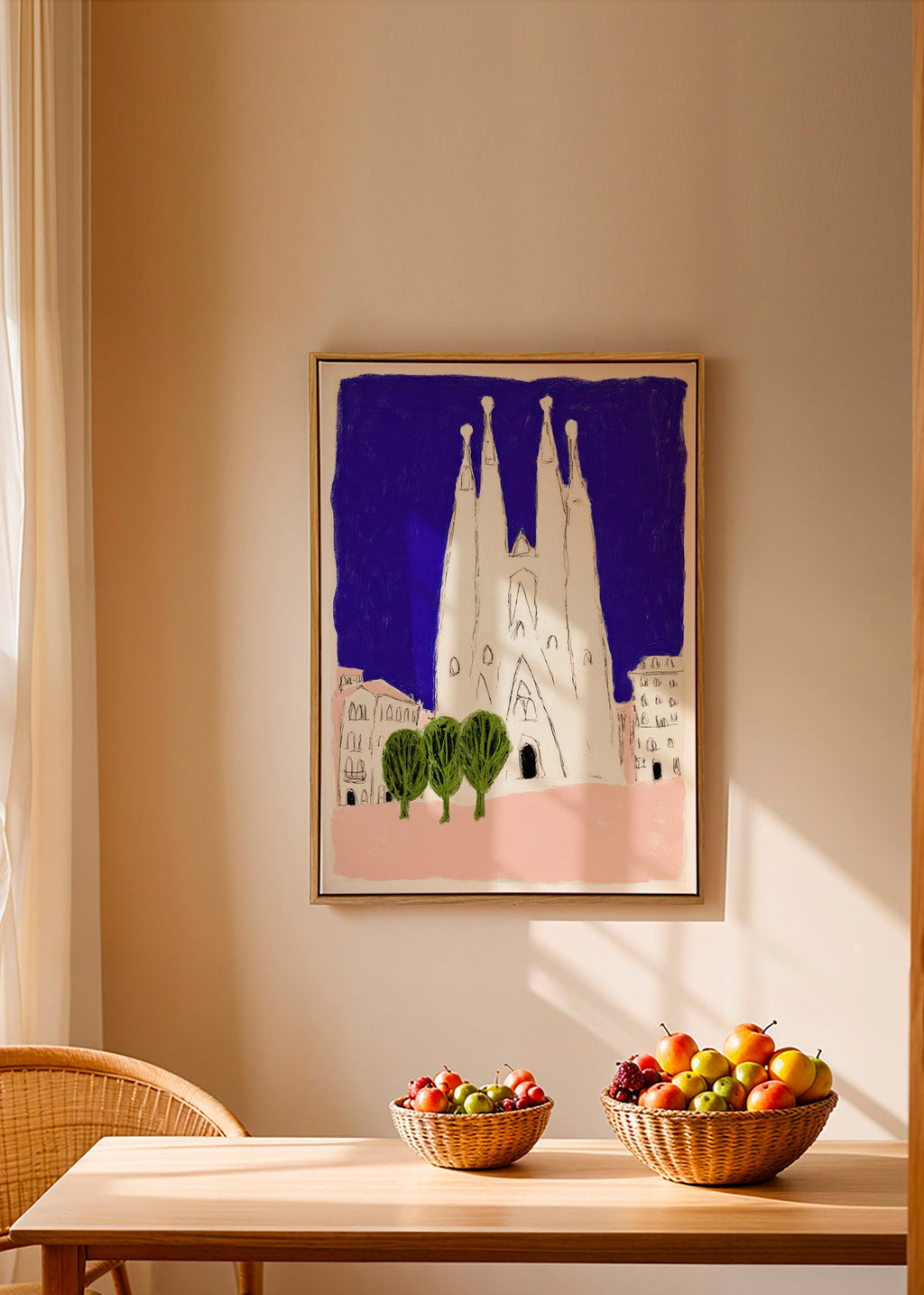 Tableau de voyage Sagrada Familia nocturne illustration