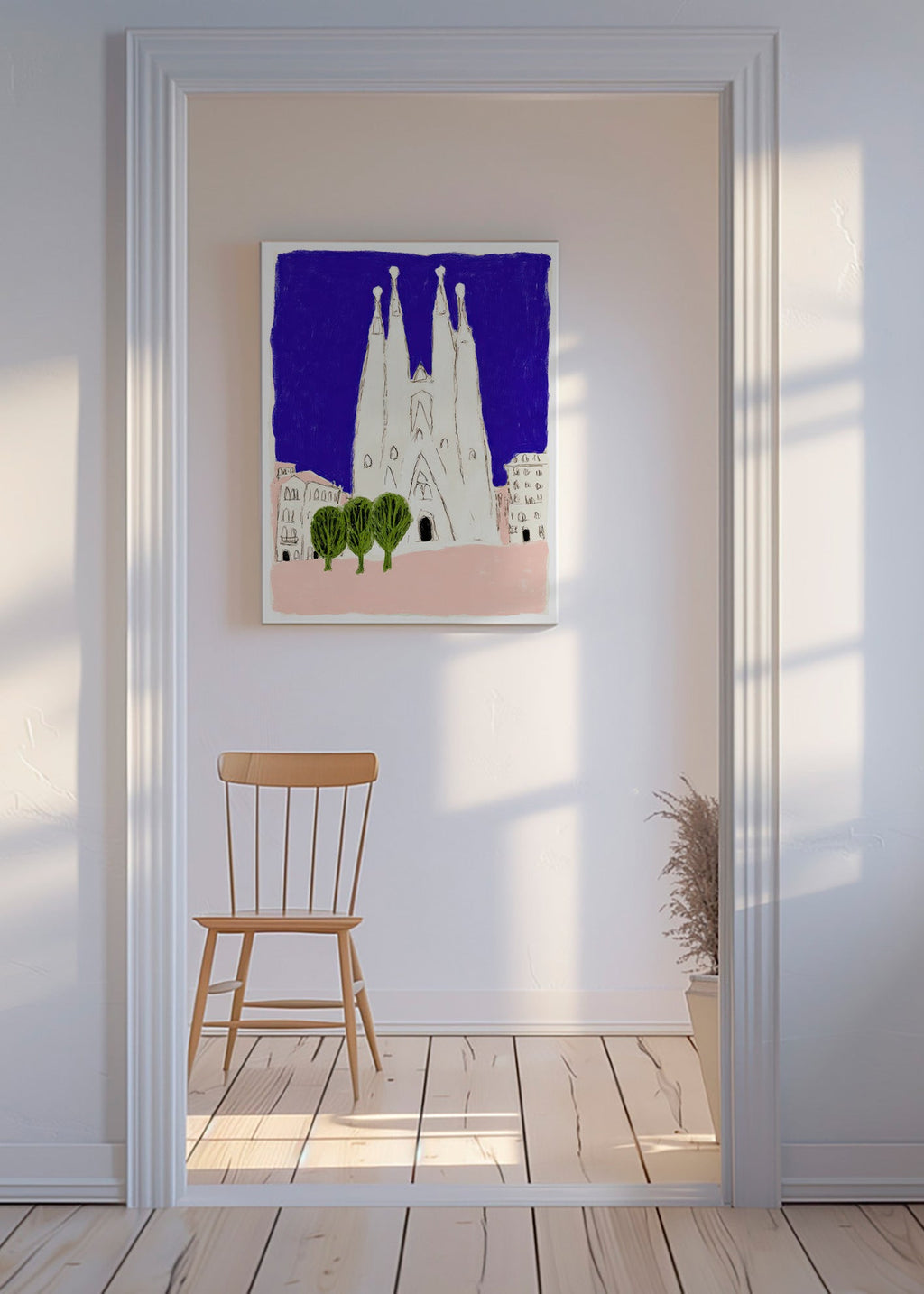 Tableau de voyage Sagrada Familia nocturne illustration