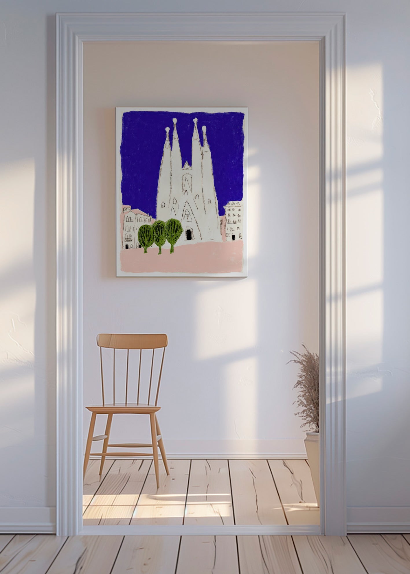 Tableau de voyage Sagrada Familia nocturne illustration