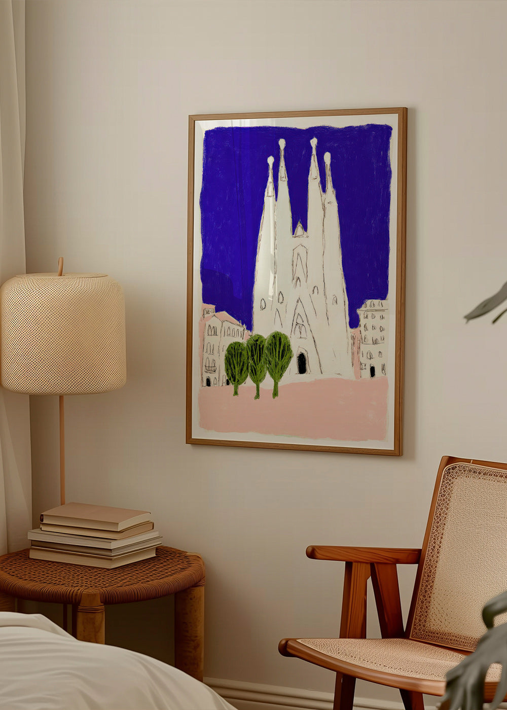 Tableau de voyage Sagrada Familia nocturne illustration