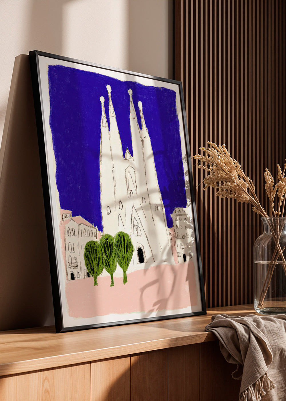 Tableau de voyage Sagrada Familia nocturne illustration