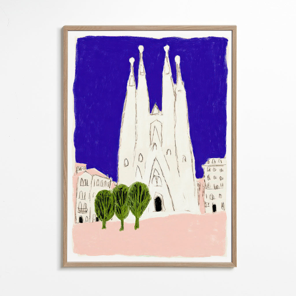Tableau de voyage Sagrada Familia nocturne illustration