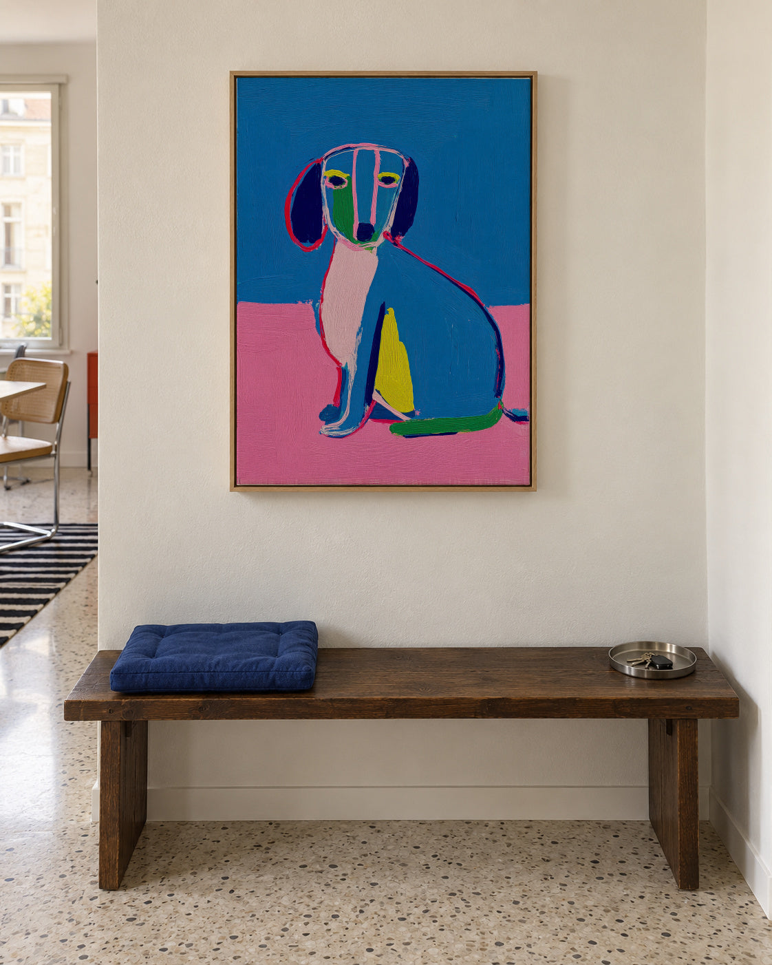 Neon Dog - Framed canvas in an interior