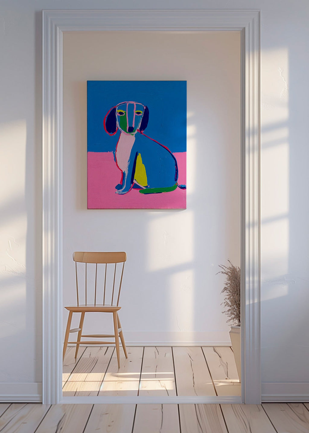 Œuvre d'art chien néon expressive