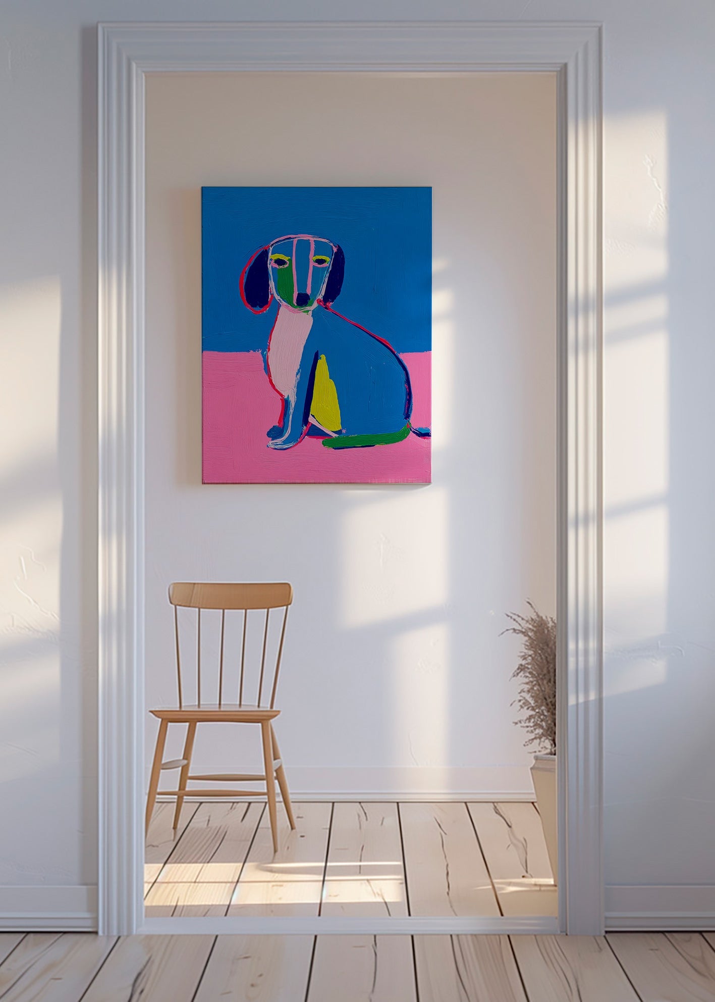 Œuvre d'art chien néon expressive