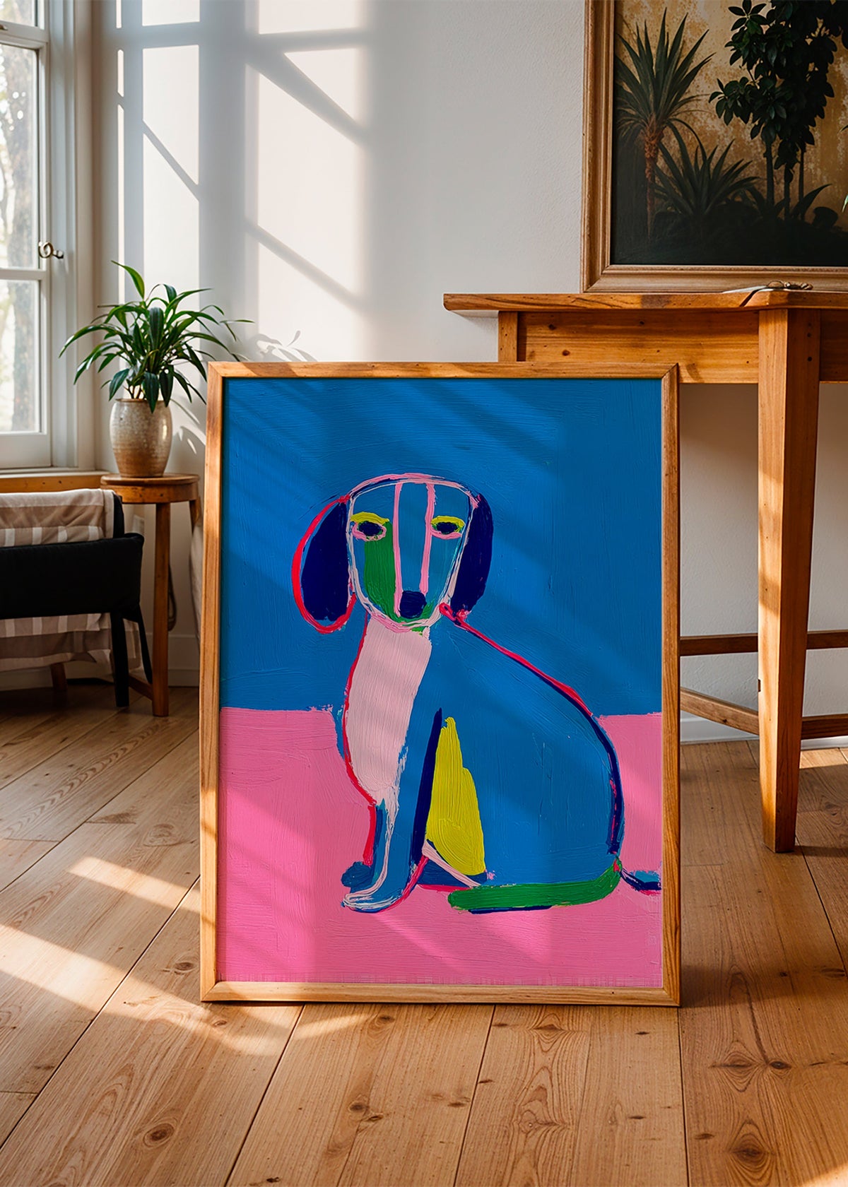 Œuvre d'art chien néon expressive