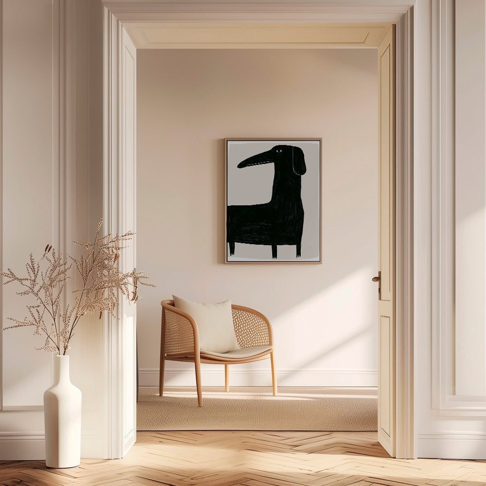 Œuvre d'art chien noir stylisé