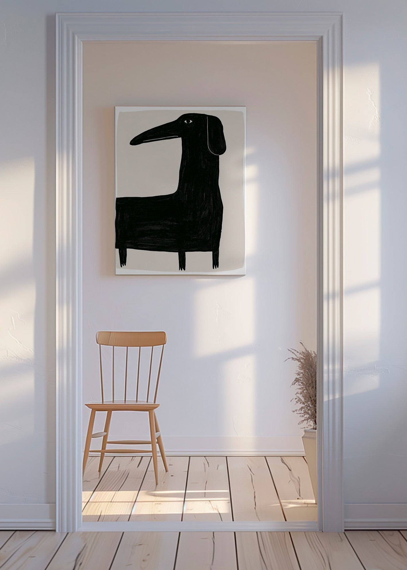 Œuvre d'art chien noir stylisé