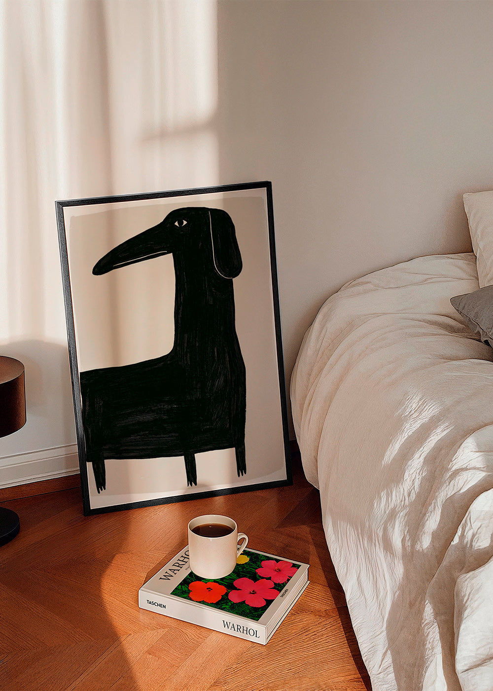 Œuvre d'art chien noir stylisé