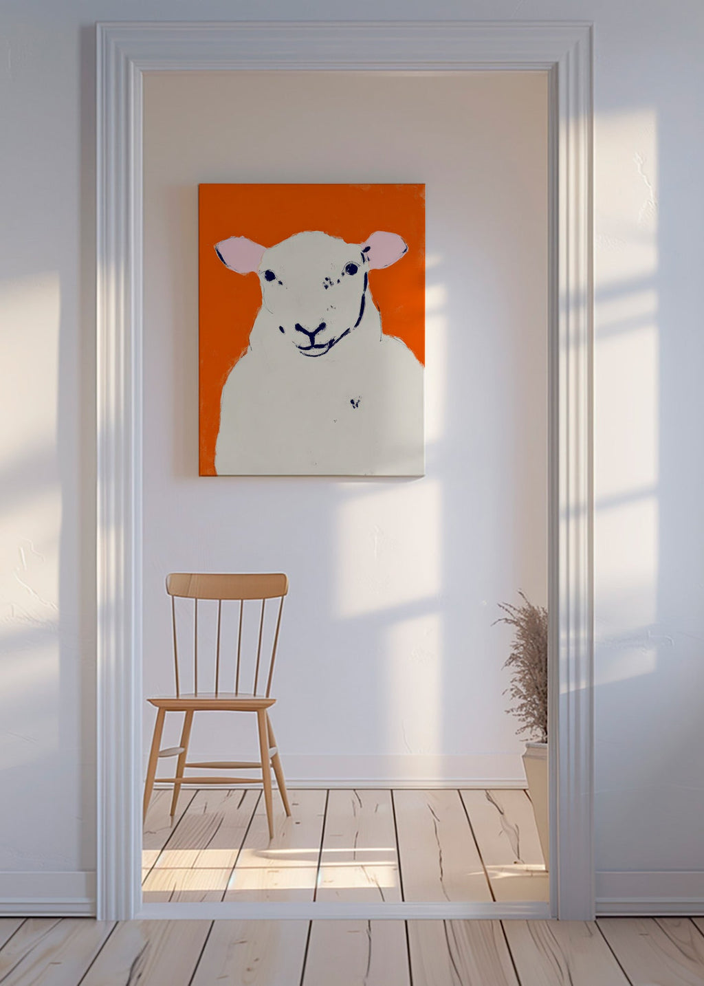 Œuvre mouton blanc minimaliste