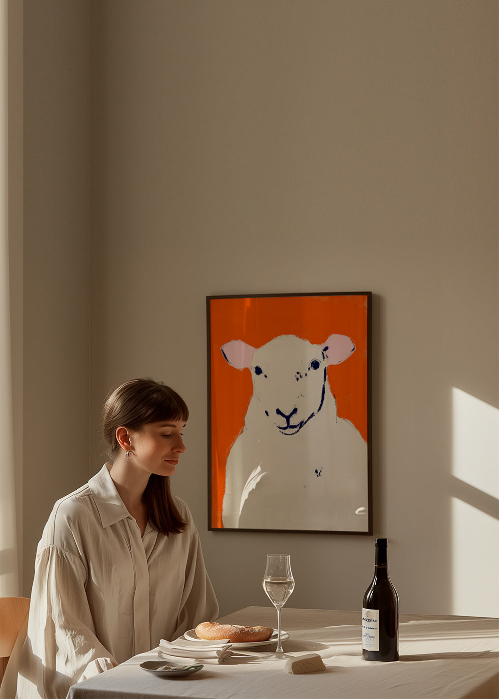 Œuvre mouton blanc minimaliste