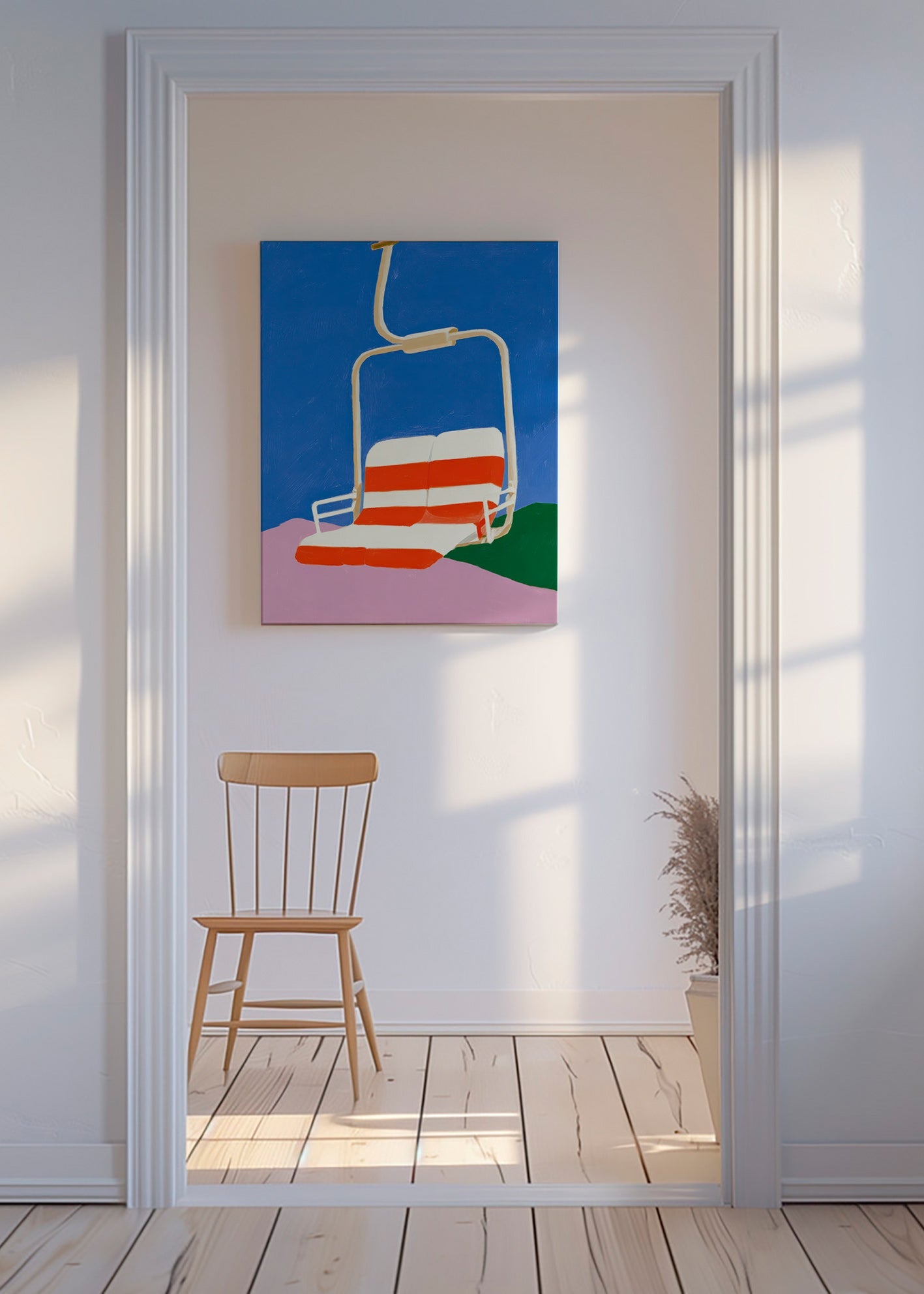 Illustration de télésiège au siège rayé