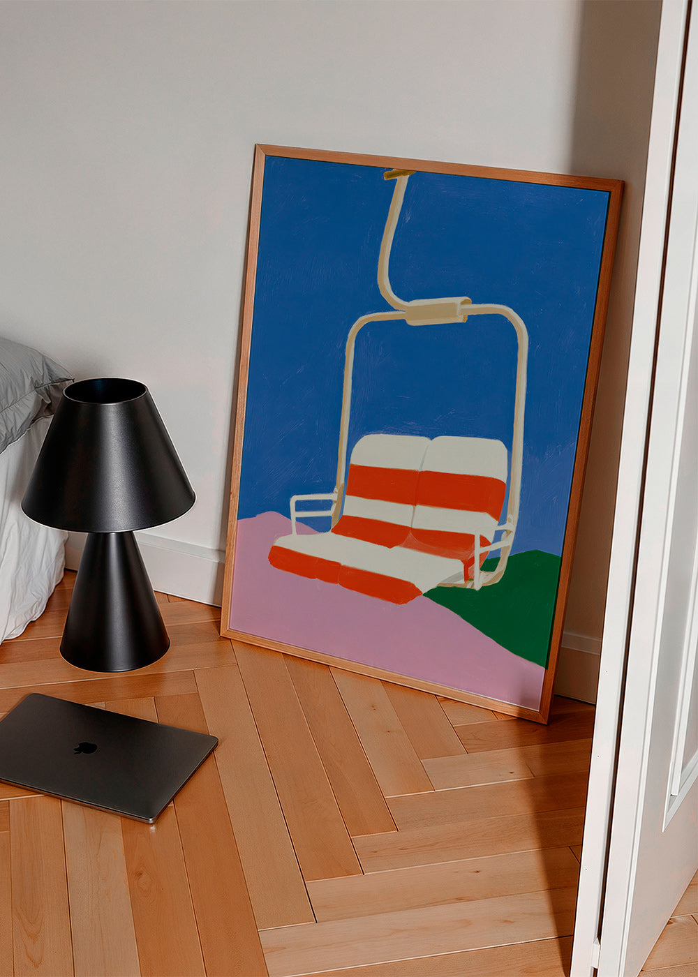 Illustration de télésiège au siège rayé