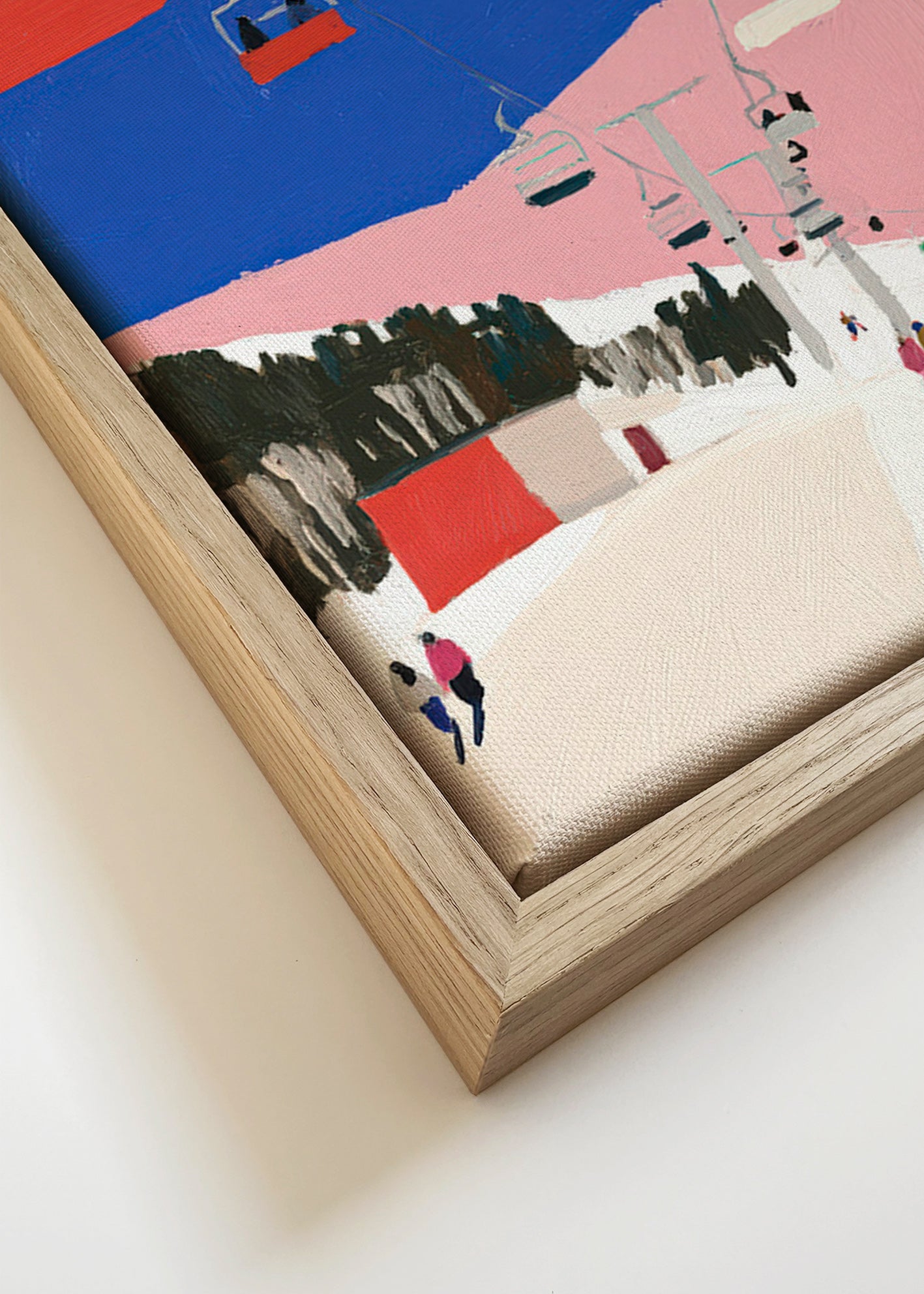 Tableau de paysage avec télécabines et ciel bleu
