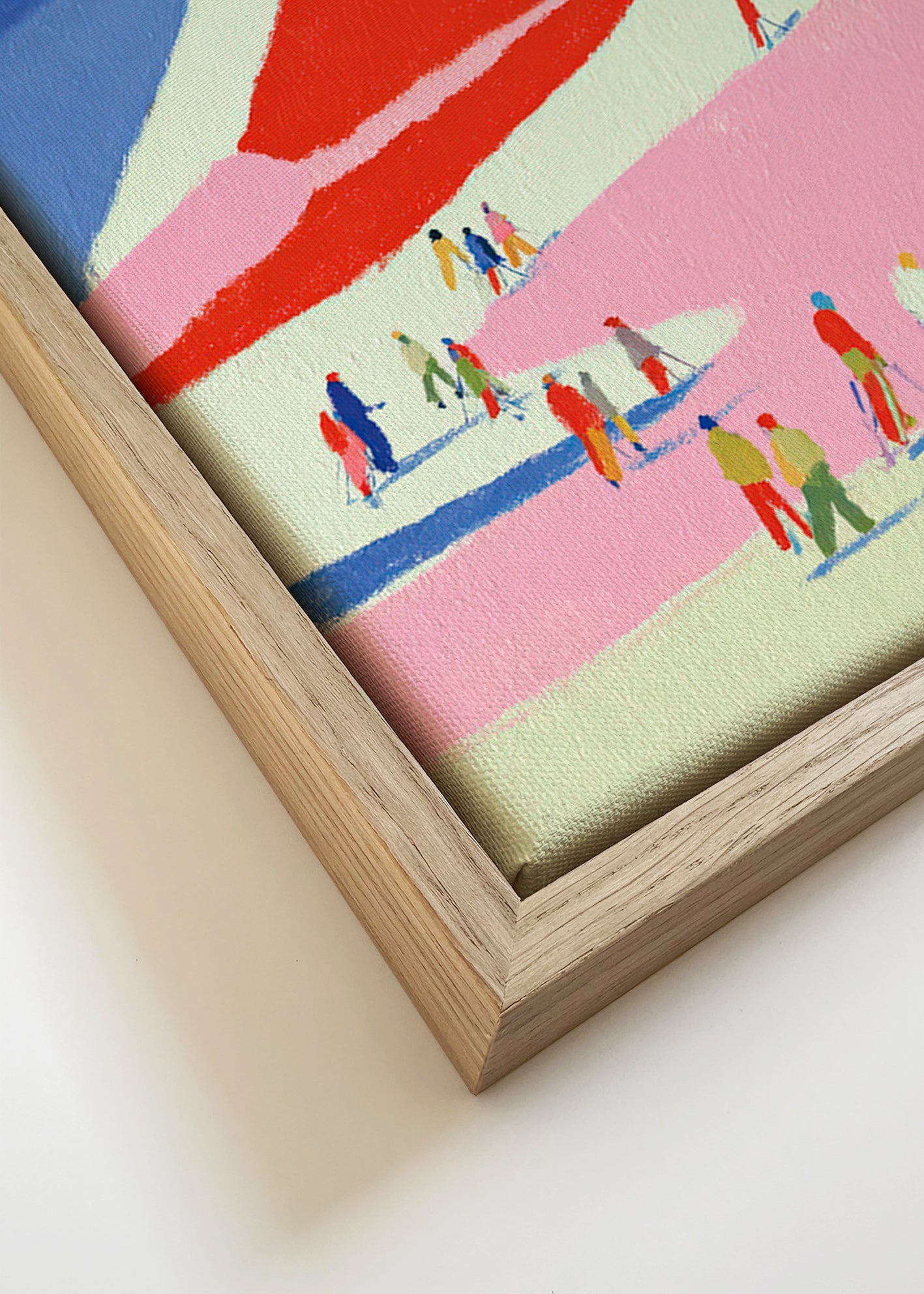 Tableau de paysage: montagne rouge et skieurs