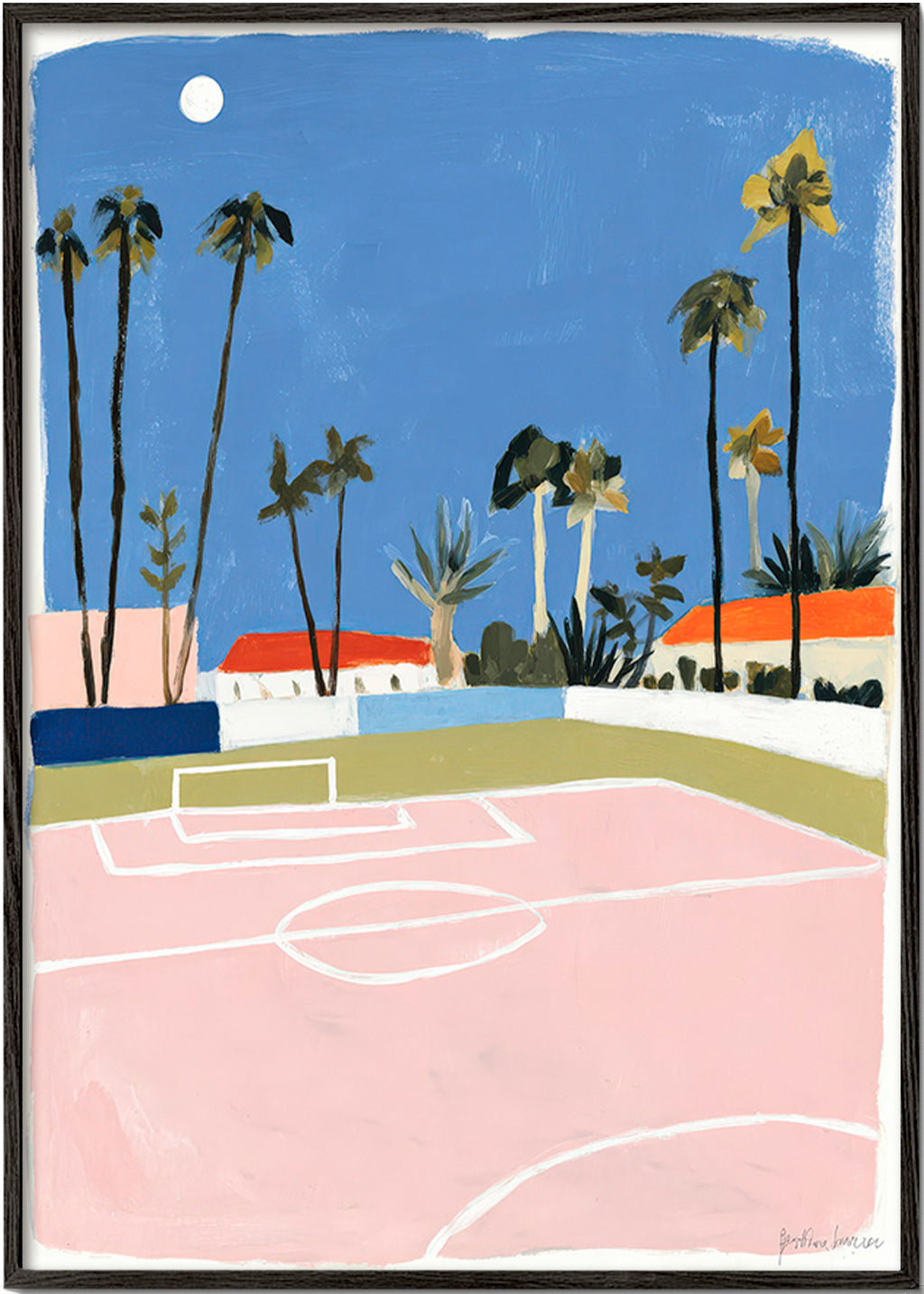 Art sportif avec terrain et palmiers