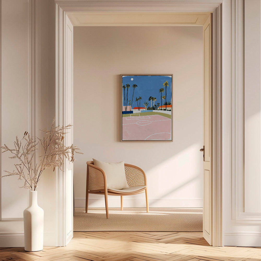 Art sportif avec terrain et palmiers