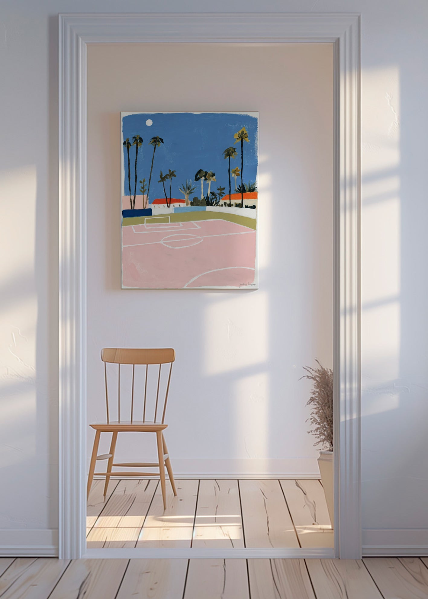 Art sportif avec terrain et palmiers