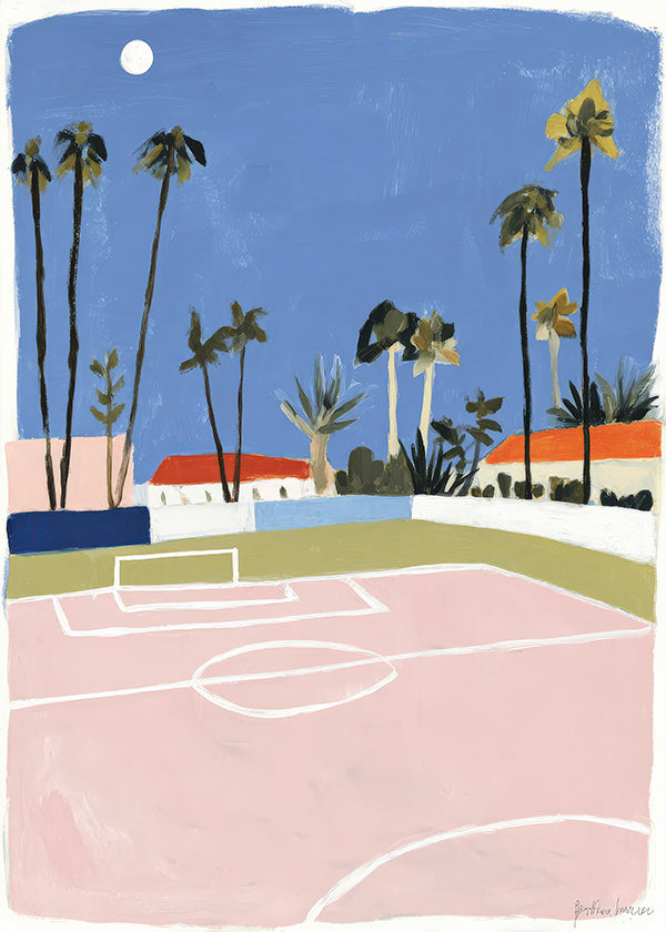 Art sportif avec terrain et palmiers