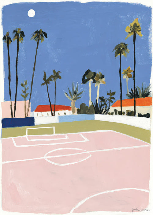 Art sportif avec terrain et palmiers
