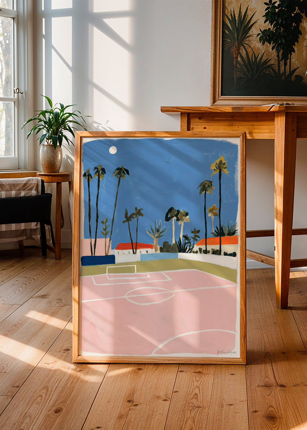 Art sportif avec terrain et palmiers