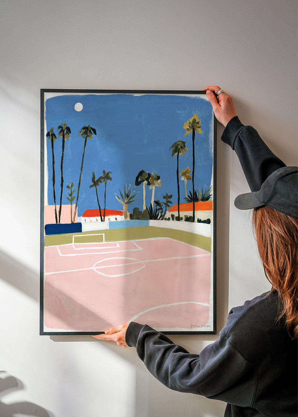 Art sportif avec terrain et palmiers