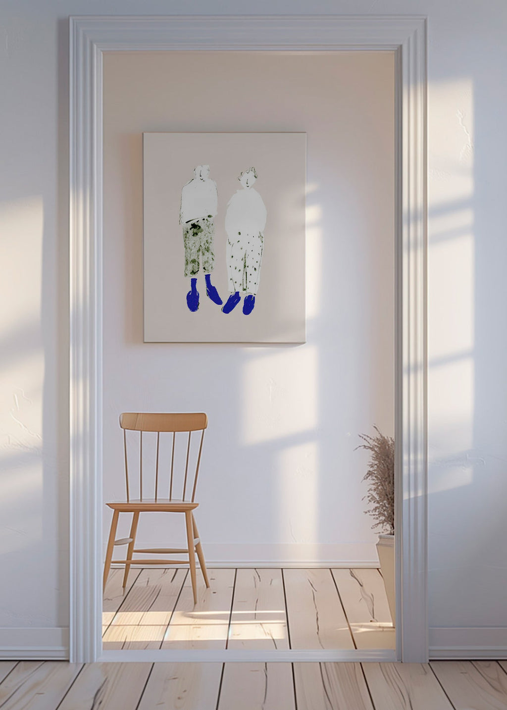 Illustration minimaliste de couple aux bottes bleues