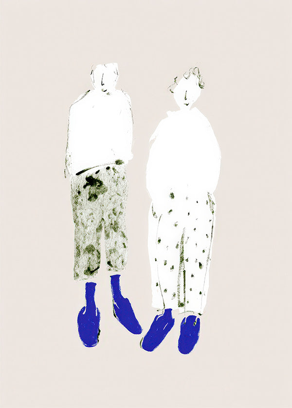 Illustration minimaliste de couple aux bottes bleues