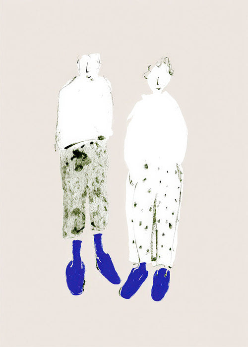 Illustration minimaliste de couple aux bottes bleues