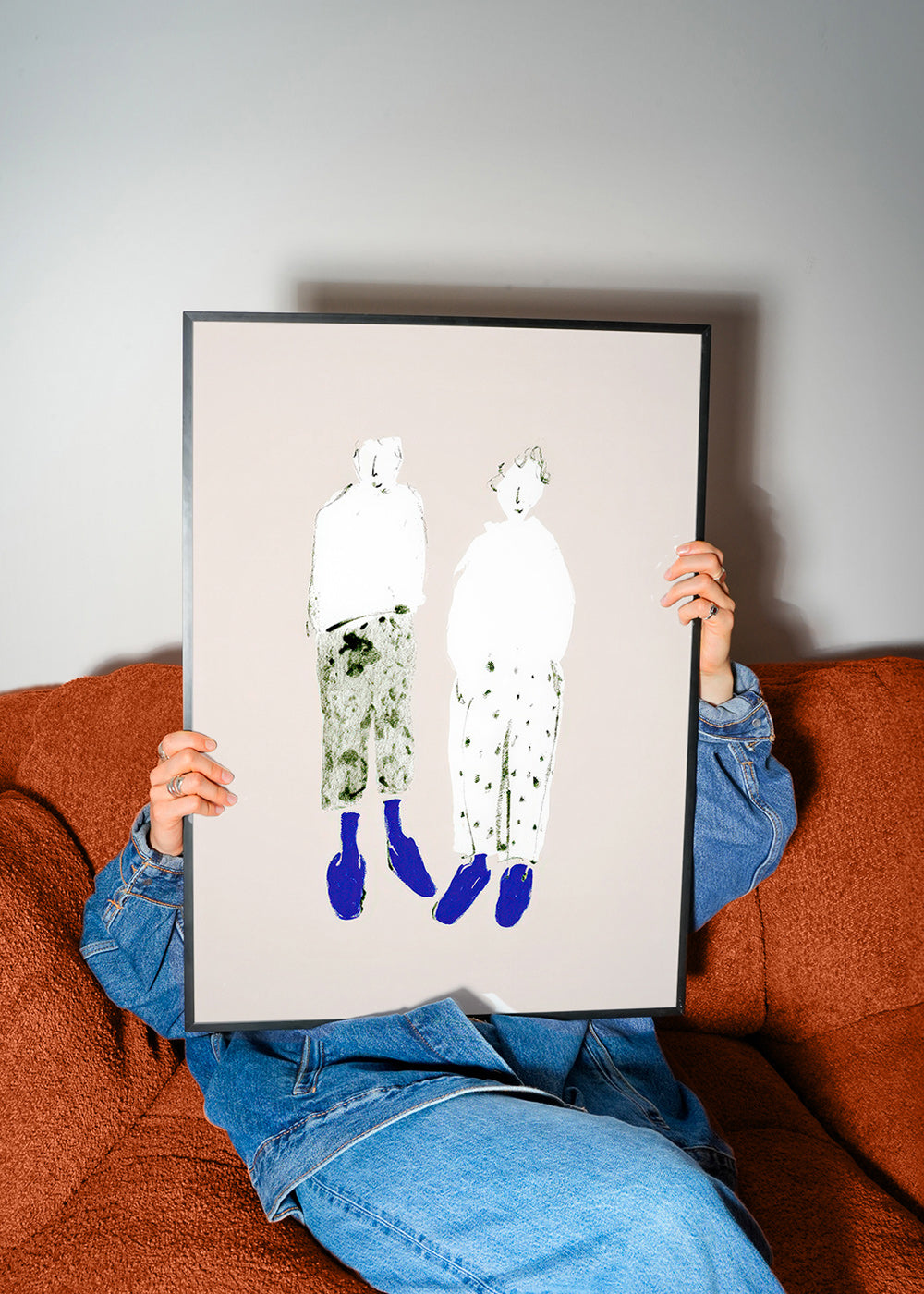 Illustration minimaliste de couple aux bottes bleues