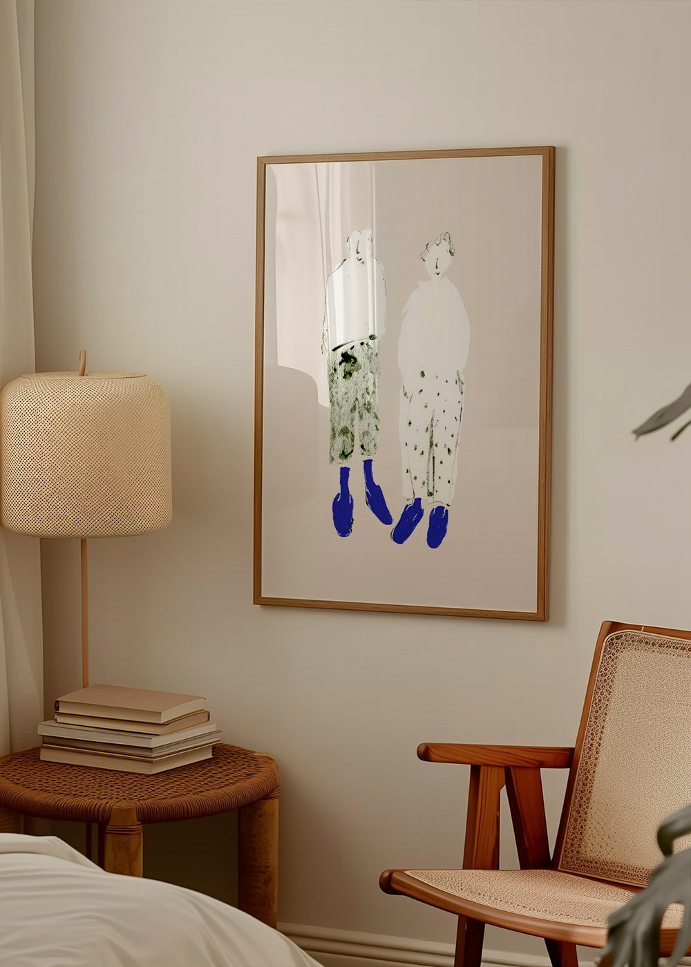 Illustration minimaliste de couple aux bottes bleues