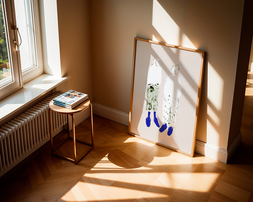 Illustration minimaliste de couple aux bottes bleues