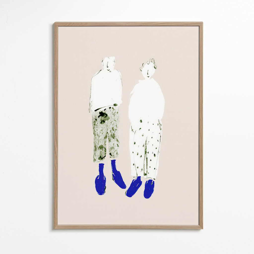 Illustration minimaliste de couple aux bottes bleues