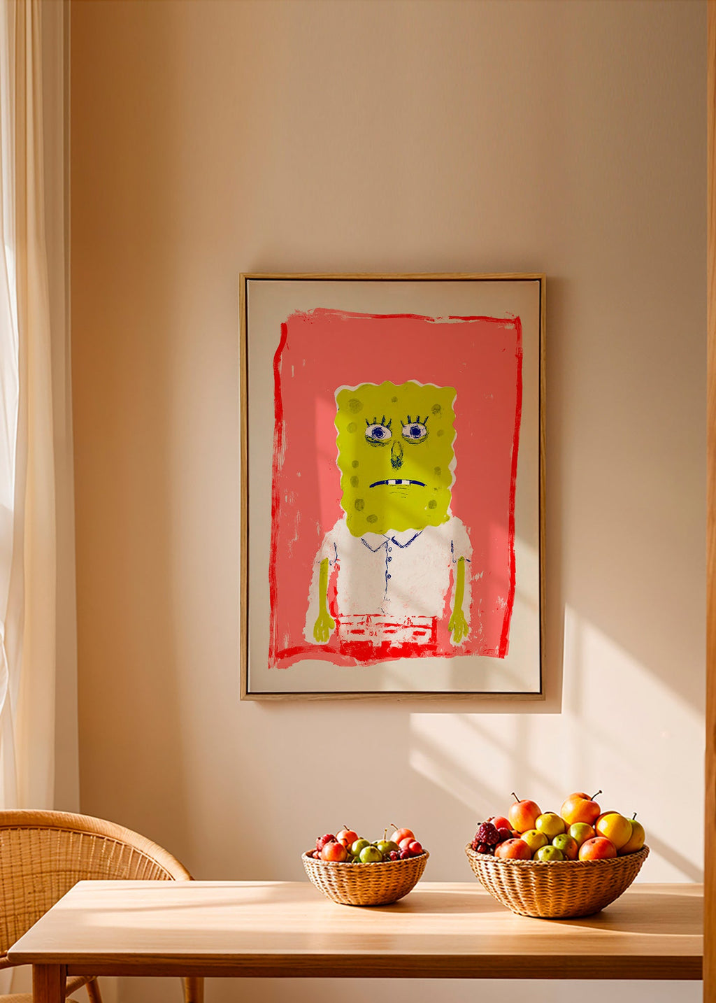 Illustration personnage éponge sur fond rose