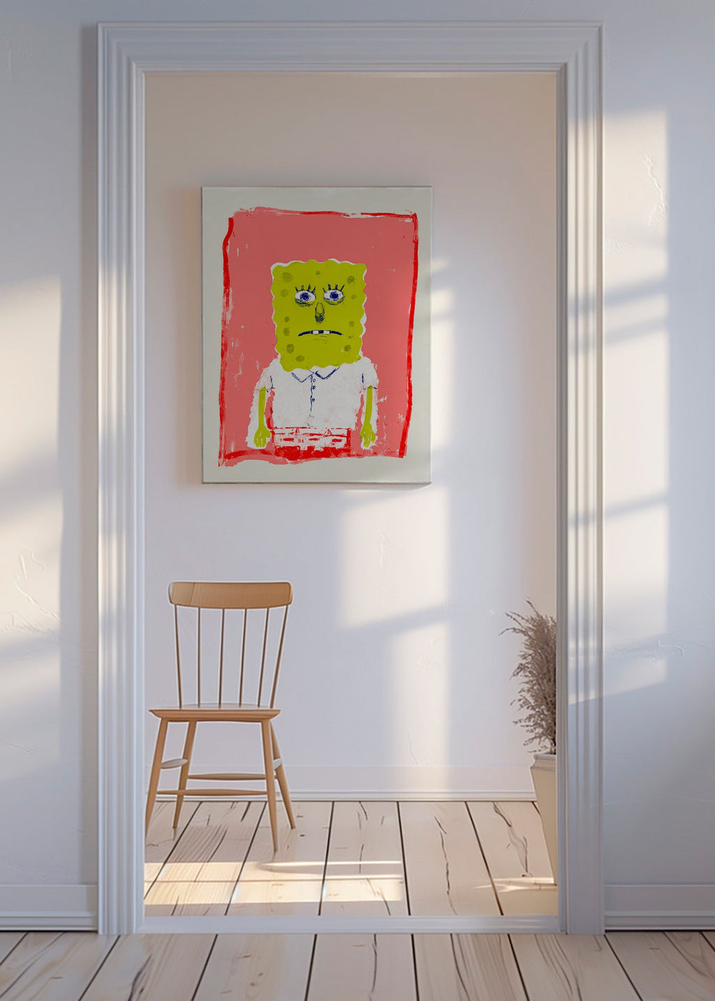 Illustration personnage éponge sur fond rose