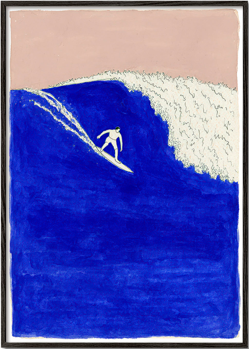 Art de sport : surfeur sur une vague bleue intense