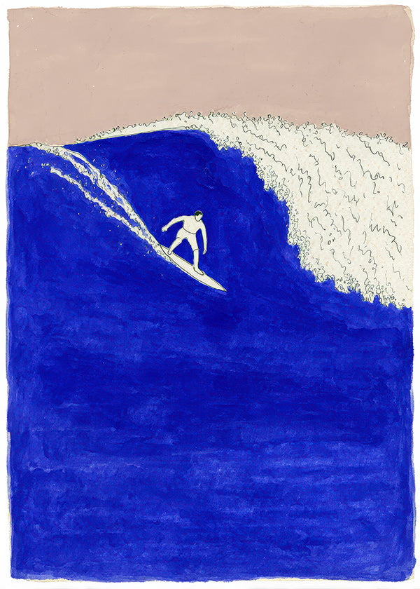 Art de sport : surfeur sur une vague bleue intense